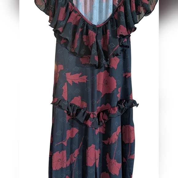 🌹 Free People Black & Crimson Floral Ruffle Flare Jumpsuit – S - Picture 5 of 9